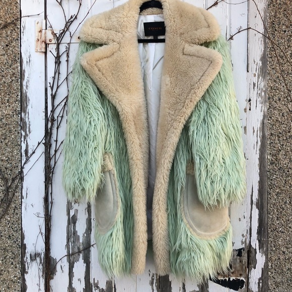 pastel green sheepskin coat